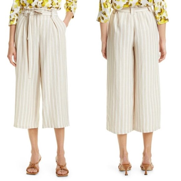L’AGENCE Samira Linen Cropped Wide legs Paperbag Pants in Bisque and Ivory sz 8 - Picture 6 of 16